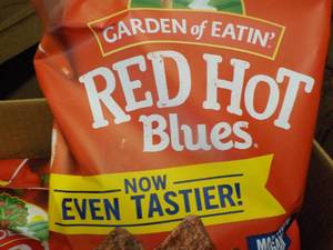 lot 409 image: Case of 12 bags Red Hot Blue Chips