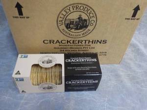 lot 91 image: Case of 12 Boxes Cracker Thins from Valley Produce Co. Australian Made best date 082023