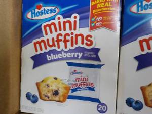 lot 105 image: 4 ct 5 Pounches each Hostess Blueberry Mini Muffins best date 08162023