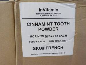 lot 236 image: Box of 100 - 2.75 oz InVitamin Charcoal Cinnamint Tooth Powder