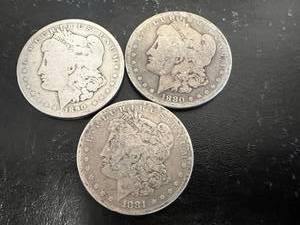 3 - Morgan Silver Dollars 1890 O, 1880 O & 1881 S