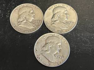 3 - 1958 D Franklin Half Dollars