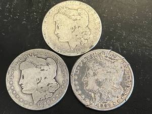 3 - Morgan Silver Dollars 1882, 1898O & 1897S