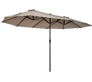 Outsunny 15 ft. Steel Rectangular Outdoor Double Sided Market Patio Umbrella with UV Sun Protection & Easy Crank in Tan Model # 84D-031V01CF Store SKU # 1005526152
