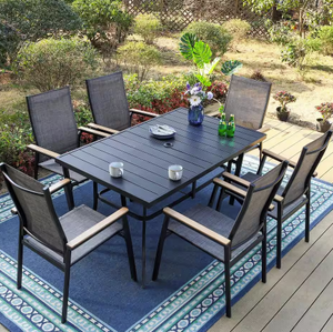 Black 7-Piece Metal Outdoor Patio Dining Set with Rectangle Table and Stackable Aluminum Chairs Model  HD-S7-32622