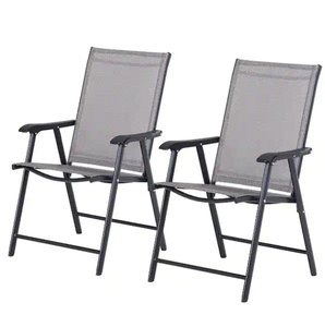 Outsunny Grey 2-Piece Chic Design Metal Outdoor Patio Chair Set with Grey Seat and Easy Folding Material for TransportStorage Model # 84B-381GY Store SKU # 1005525986