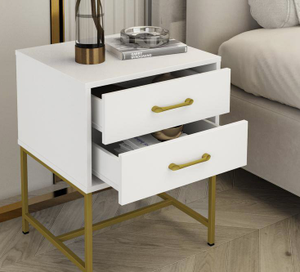 FUFU&GAGA White Wood Nightstand With 2-Drawer and Metal Legs 22.8H x 17.7W x 15.7D Model # KF200144-04-c Store SKU # 1008291128