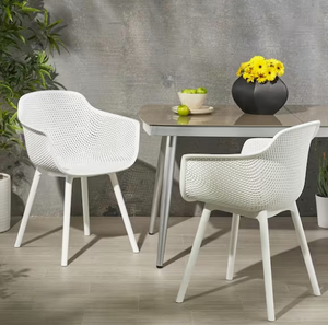 2 Pack Noble House  Lotus White Curved Faux Rattan Outdoor Dining Chairs  Model # 81798 Store SKU # 1007159137