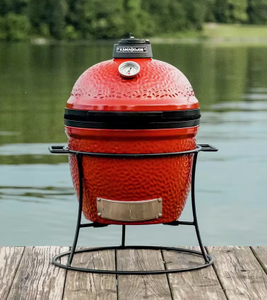 Kamado Joe Joe Jr. 13.5 in. Portable Charcoal Grill in Red with Cast Iron Cart, Heat Deflectors and Ash Tool Model # KJ13RH