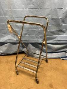 lot 14 image: MSRP $250 Brewer Stainless Steel Adjustable Folding Linen Laundry Hamper Stand