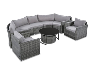 lot 1 image: Harper & Bright Designs Gray 9-Piece Half-Moon Wicker Outdoor Sectional Set with Gray Cushions and Table Set Internet # 325319130 Model # HZZ001AAE