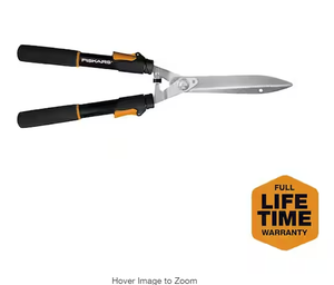 lot 9 image: Fiskars 9 in. Power-Lever Steel Blade Telescoping Steel Handle Hedge Shears Model # 391690-1009 Store SKU # 1001075072