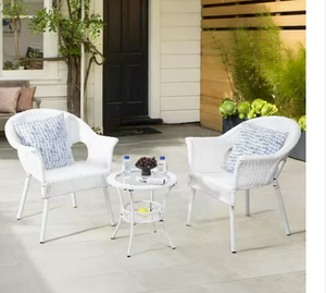 lot 25 image: White 3-Piece Patio Sets Outdoor Wicker Patio Furniture Sets Outdoor Bistro Set Model # M51A-WTE-THD Store SKU # 1008718229