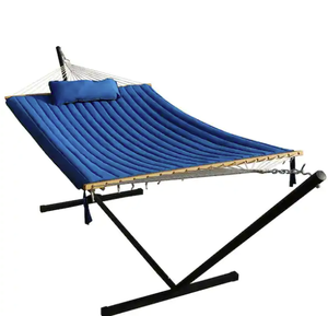 lot 45 image: VEIKOUS 12 ft. Quilted 2-Person Hammock with Stand and Detachable Pillow, Dark Blue Model # PG0203-01DBU Store SKU # 1007180945