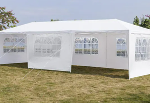lot 6 image: 10 ft. x 30 ft. White Party Wedding Tent Canopy 6 Sidewall and 2-Doors Model # 597176776100 Store SKU # 1006203009