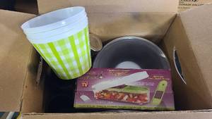 Box of Household and kitchen goods
