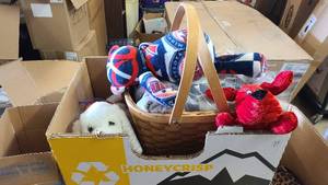 Box of toys and blankets