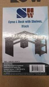 Cyrus L Desk with Shelves in black