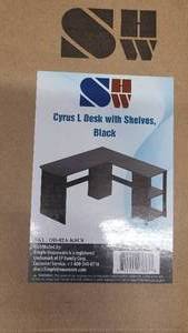 Cyrus L Desk with Shelves in black