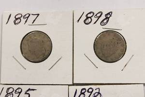 lot 47 image: 1892, 1895, 1897, 1898, Nice Liberty Head V- Back Nickels