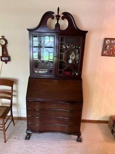 lot 1 image: Beautiful Early 1900s Cherry Ball and Claw Footed Secretary (82 x 34.5 x 17) - Contents NOT included