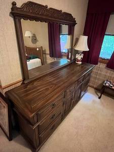 lot 14 image: Vintage Wood Dresser and Mirror (72 x 31 x 20 Dresser Size)