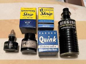 lot 37 image: Vintage Fountain Pen Ink with Original Glass Containers and Boxes