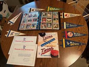 lot 56 image: 1960s - 1980s Baseball Card Collection Plus Vintage Mini Pennants, Twins Yearbooks, and More