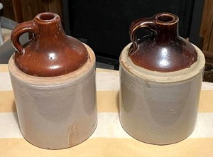 lot 70 image: Vintage Two Tone Stoneware Crock Jugs in Good Condition