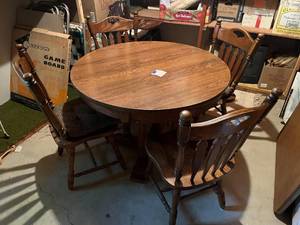lot 147 image: Vintage 42 Round Wooden Table with Chairs
