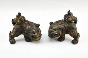 lot 113 image: Pair of Metal Sculptures of Chinese Guardian Lions