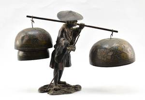 lot 119 image: Metal Sculpture of a Farmer Carrying Bells