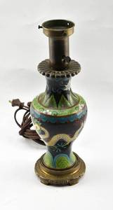 lot 123 image: Cloisonne Dragon Vase Lamp by the Colonial-Premier Co.