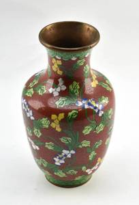 lot 125 image: Chinese Floral Cloisonne Vase in Red