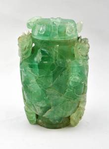 lot 126 image: Carved Green Hardstone Vessel