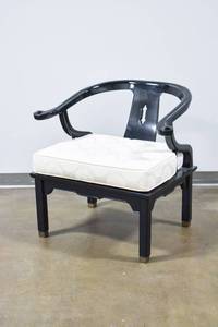 lot 99 image: James Mont Style Black Armchair with Cream Upholstered Cushion
