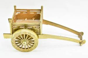 lot 147 image: Vintage Brass Wagon with Embellished Wheels