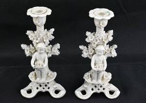 lot 253 image: Vintage Pair of Sitzendorf Porcelain Candlesticks
