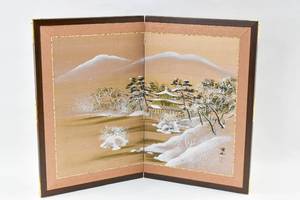lot 41 image: Two Panel Japanese Winter Scene Byobu