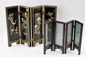 lot 193 image: Pair of Embellished Four Panel Japanese Folding Screens