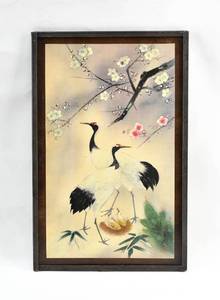 lot 75 image: Lacquered Asian Print of Crane Family