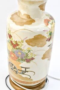 lot 110 image: Beige Floral Vase with Gilt Details as Lamp