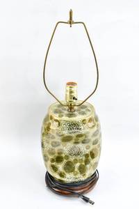 lot 46 image: Green Floral Ceramic Lamp with Gilt Details