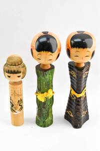 lot 170 image: 3 Japanese Wooden Kokeshi Dolls