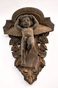 lot 248 image: Vintage Carved Wooden Angel Wall Shelf