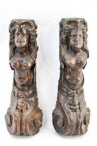 lot 245 image: Pair of Carved Wood Figural Fragments