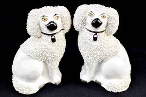 lot 225 image: Pair of Old Staffordshire Ware White Poodle Figurines