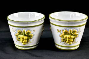 lot 239 image: Set of Two Hand Painted Italian Grape Vases