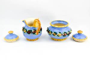 lot 240 image: Small Italian Ceramic Sugar Bowl and Creamer Jug