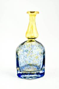 lot 238 image: Swedish Blue and Amber Miniature Bottle by Kosta Boda